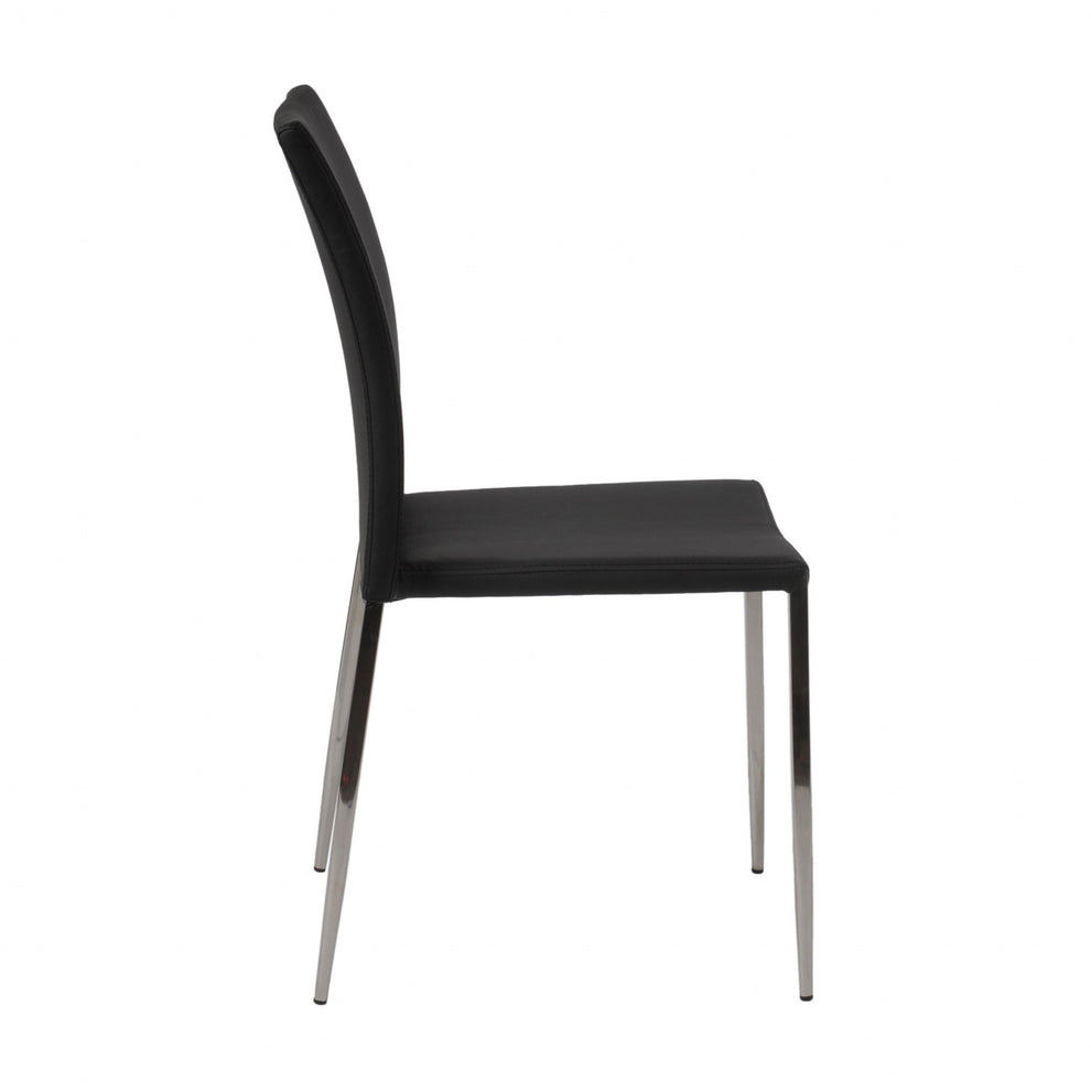 Set Of Two Long Back Black Faux Leather Chairs By Homeroots | Dining Chairs | Modishstore - 3