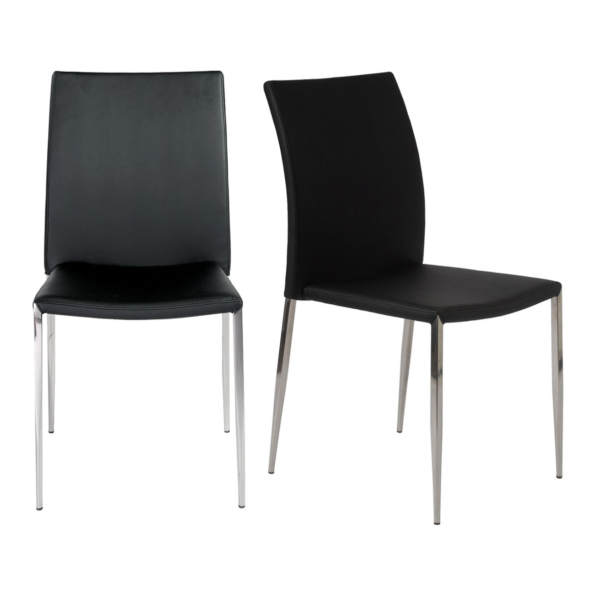 Set Of Two Long Back Black Faux Leather Chairs By Homeroots | Dining Chairs | Modishstore - 5