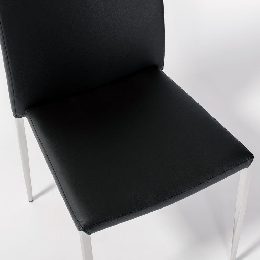Set Of Two Long Back Black Faux Leather Chairs By Homeroots | Dining Chairs | Modishstore - 7
