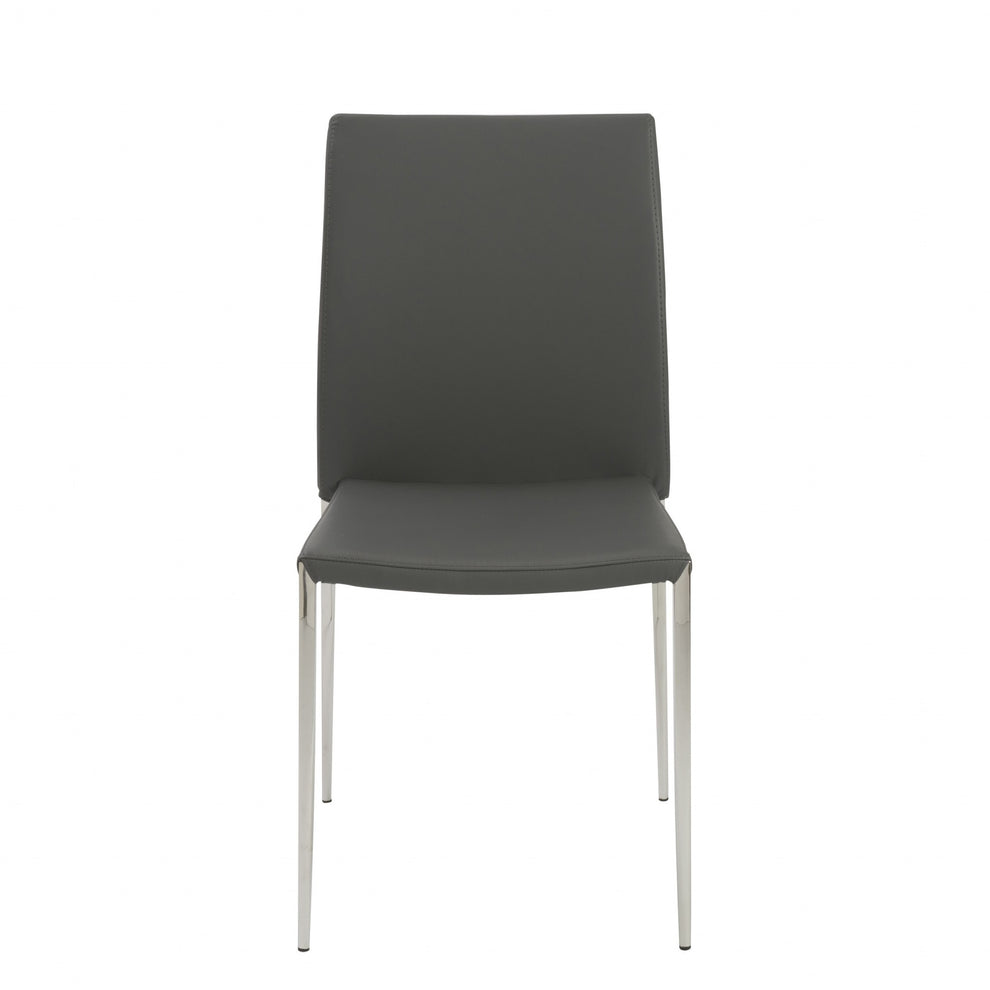Set Of Two Gray Faux Faux Leather Steel Stacking Chairs By Homeroots | Dining Chairs | Modishstore