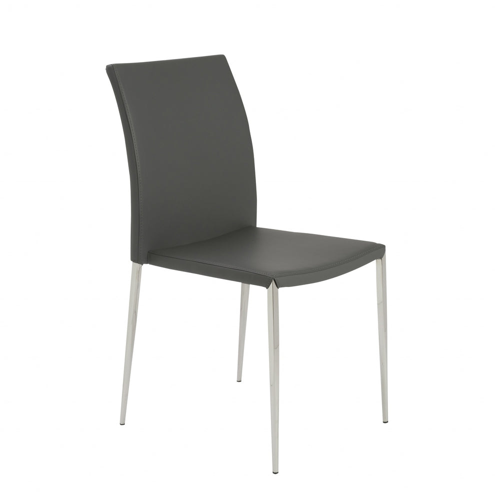 Set Of Two Gray Faux Faux Leather Steel Stacking Chairs By Homeroots | Dining Chairs | Modishstore - 2