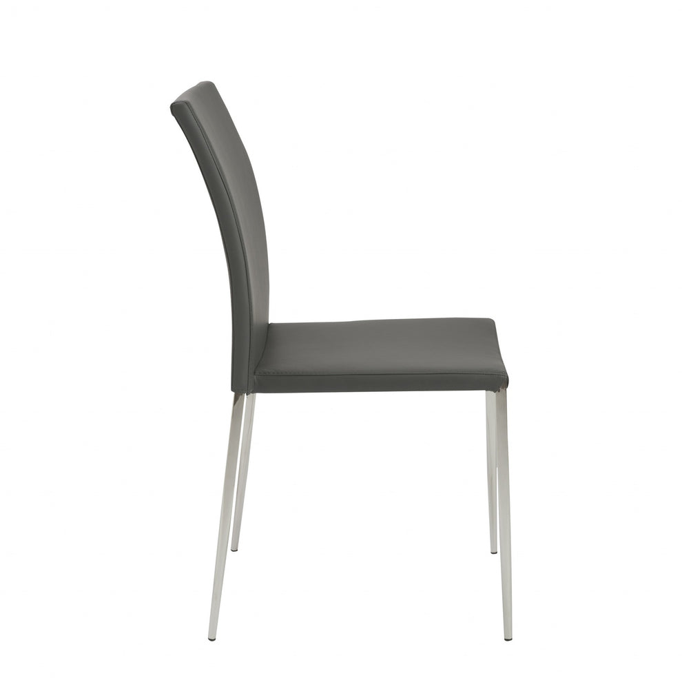 Set Of Two Gray Faux Faux Leather Steel Stacking Chairs By Homeroots | Dining Chairs | Modishstore - 3