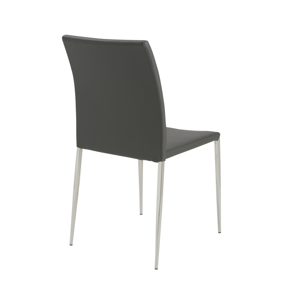 Set Of Two Gray Faux Faux Leather Steel Stacking Chairs By Homeroots | Dining Chairs | Modishstore - 4
