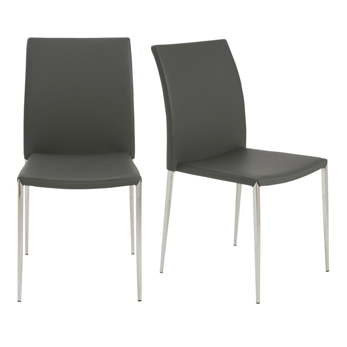 Set Of Two Gray Faux Faux Leather Steel Stacking Chairs By Homeroots | Dining Chairs | Modishstore - 5