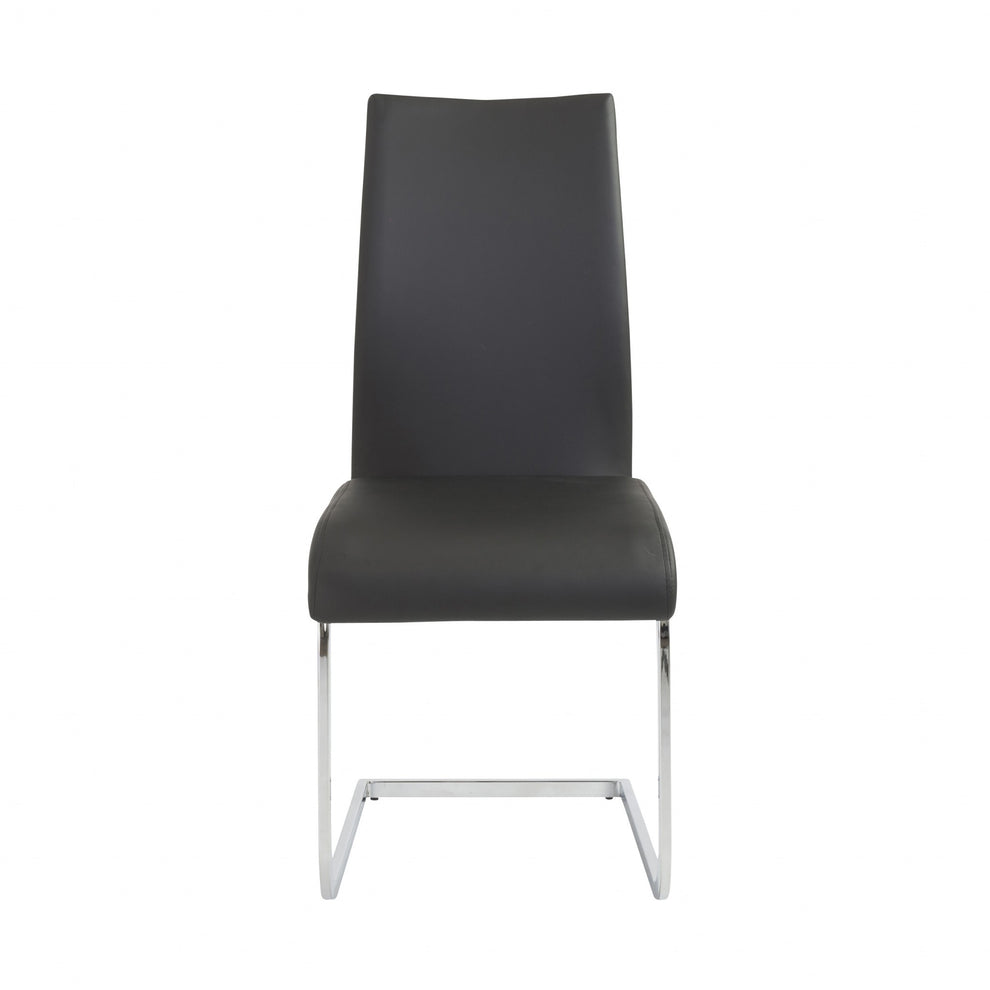 Set Of Four Black Faux Faux Leather Long Back Cantilever Chairs By Homeroots | Dining Chairs | Modishstore