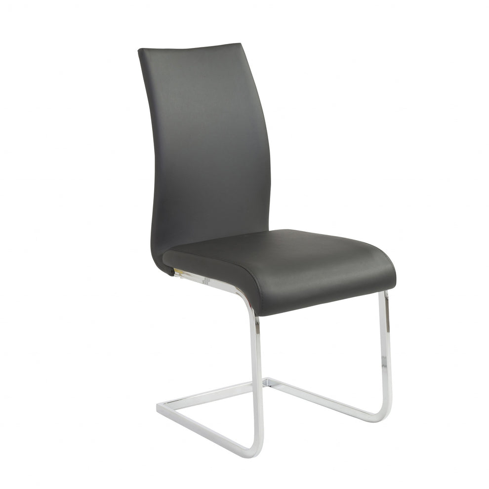 Set Of Four Black Faux Faux Leather Long Back Cantilever Chairs By Homeroots | Dining Chairs | Modishstore - 2
