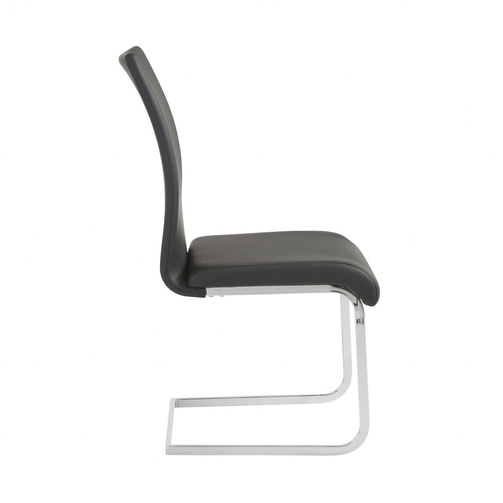 Set Of Four Black Faux Faux Leather Long Back Cantilever Chairs By Homeroots | Dining Chairs | Modishstore - 3