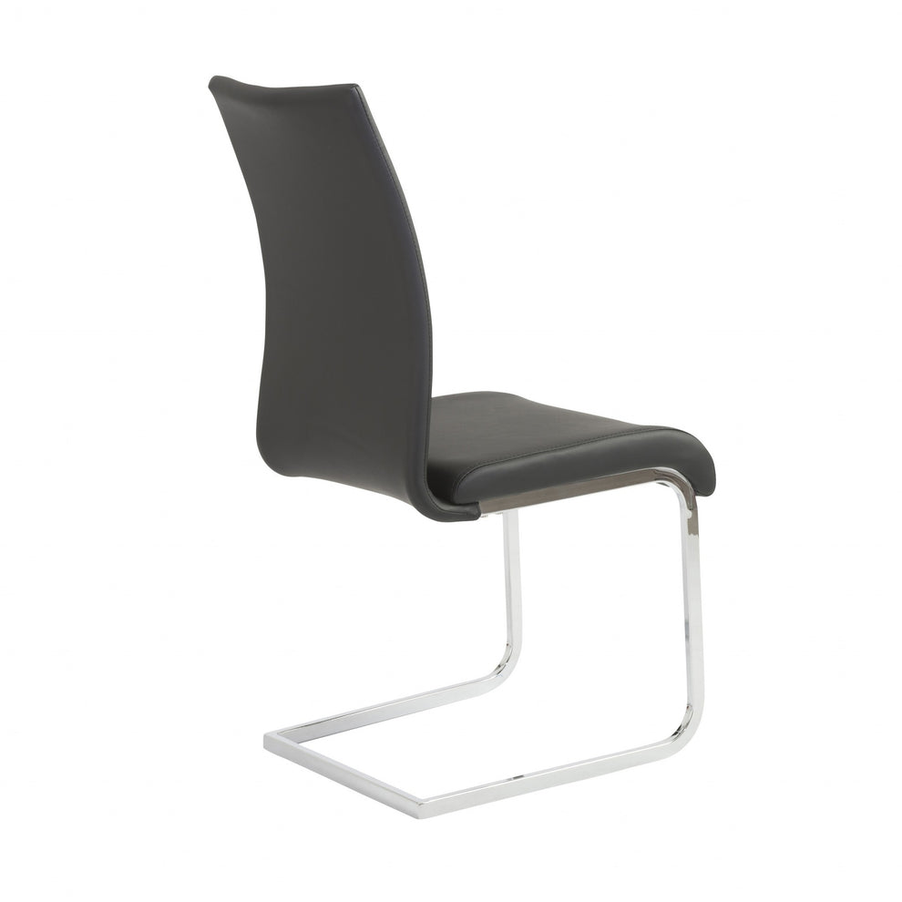 Set Of Four Black Faux Faux Leather Long Back Cantilever Chairs By Homeroots | Dining Chairs | Modishstore - 4