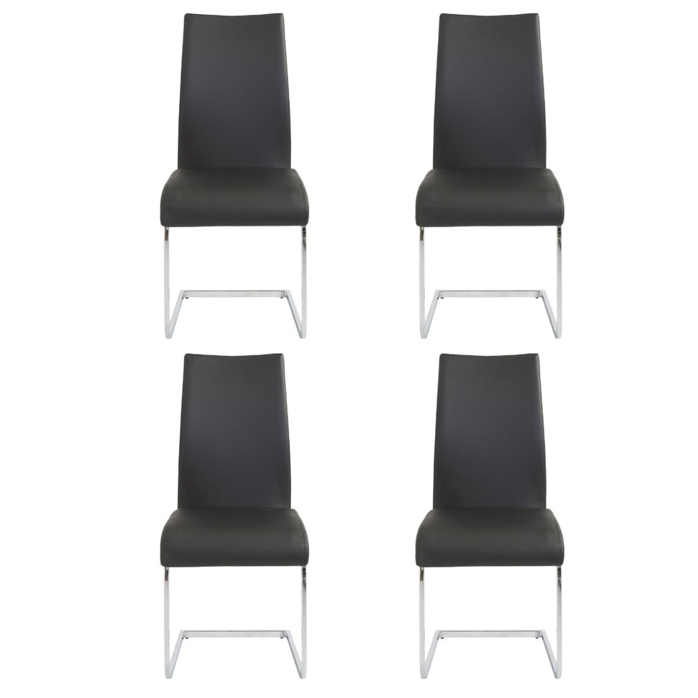 Set Of Four Black Faux Faux Leather Long Back Cantilever Chairs By Homeroots | Dining Chairs | Modishstore - 5