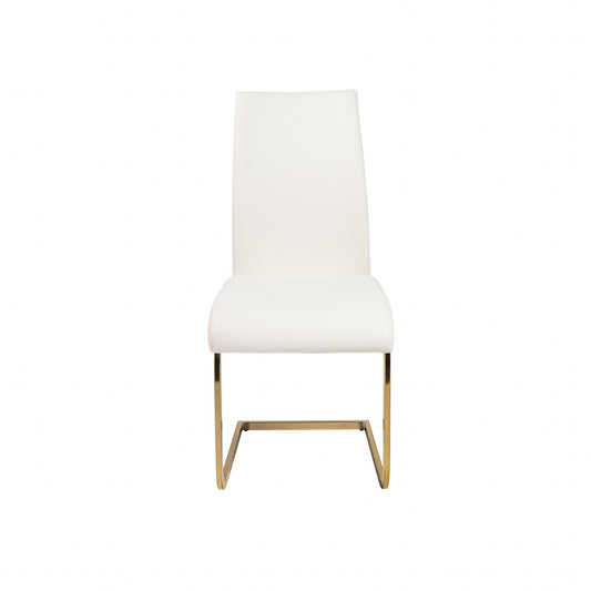 Set Of Four White Faux Faux Leather Gold Cantilever Chairs By Homeroots | Dining Chairs | Modishstore