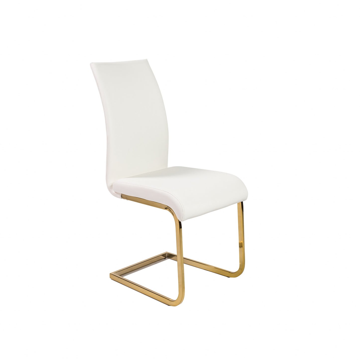Set Of Four White Faux Faux Leather Gold Cantilever Chairs By Homeroots | Dining Chairs | Modishstore - 2