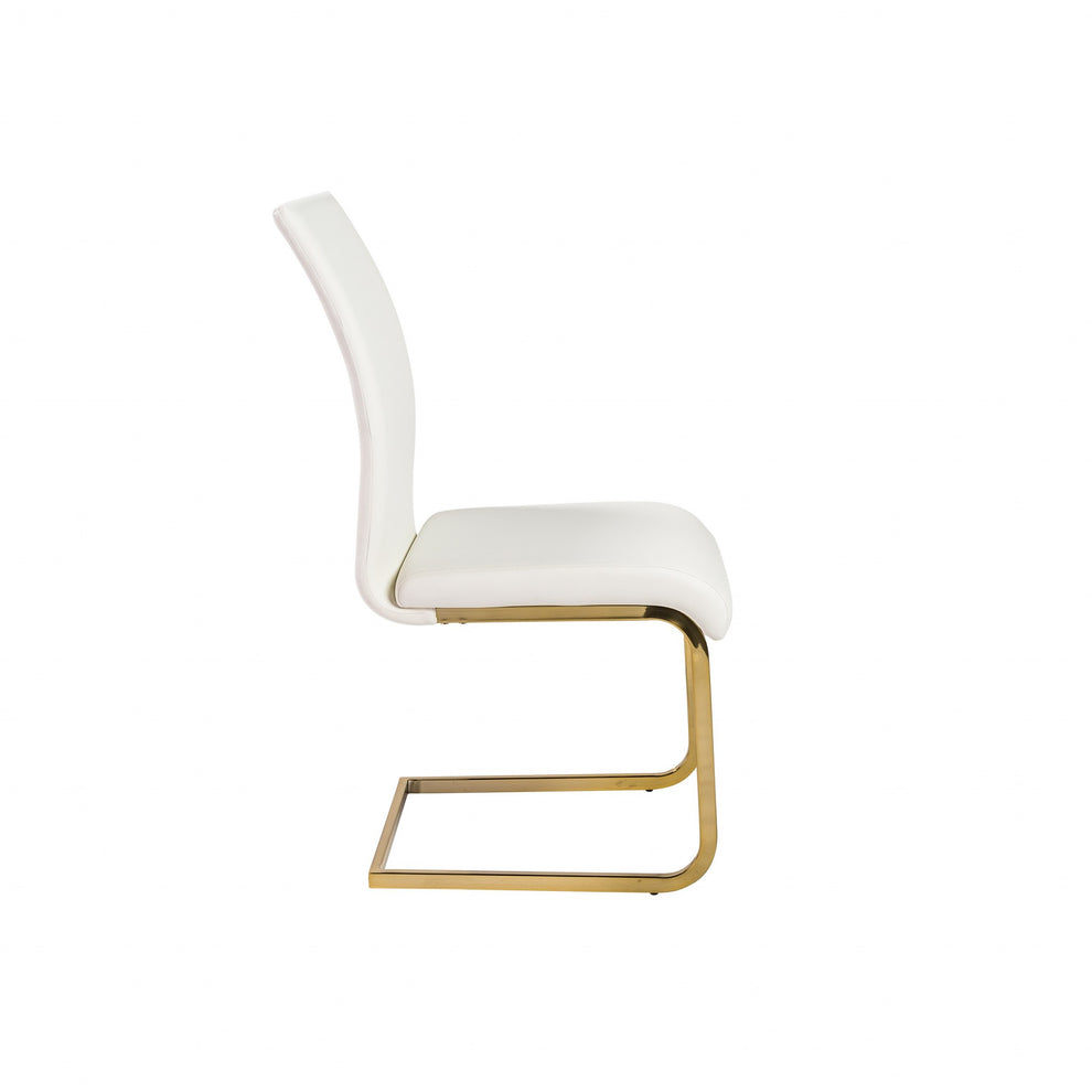 Set Of Four White Faux Faux Leather Gold Cantilever Chairs By Homeroots | Dining Chairs | Modishstore - 3