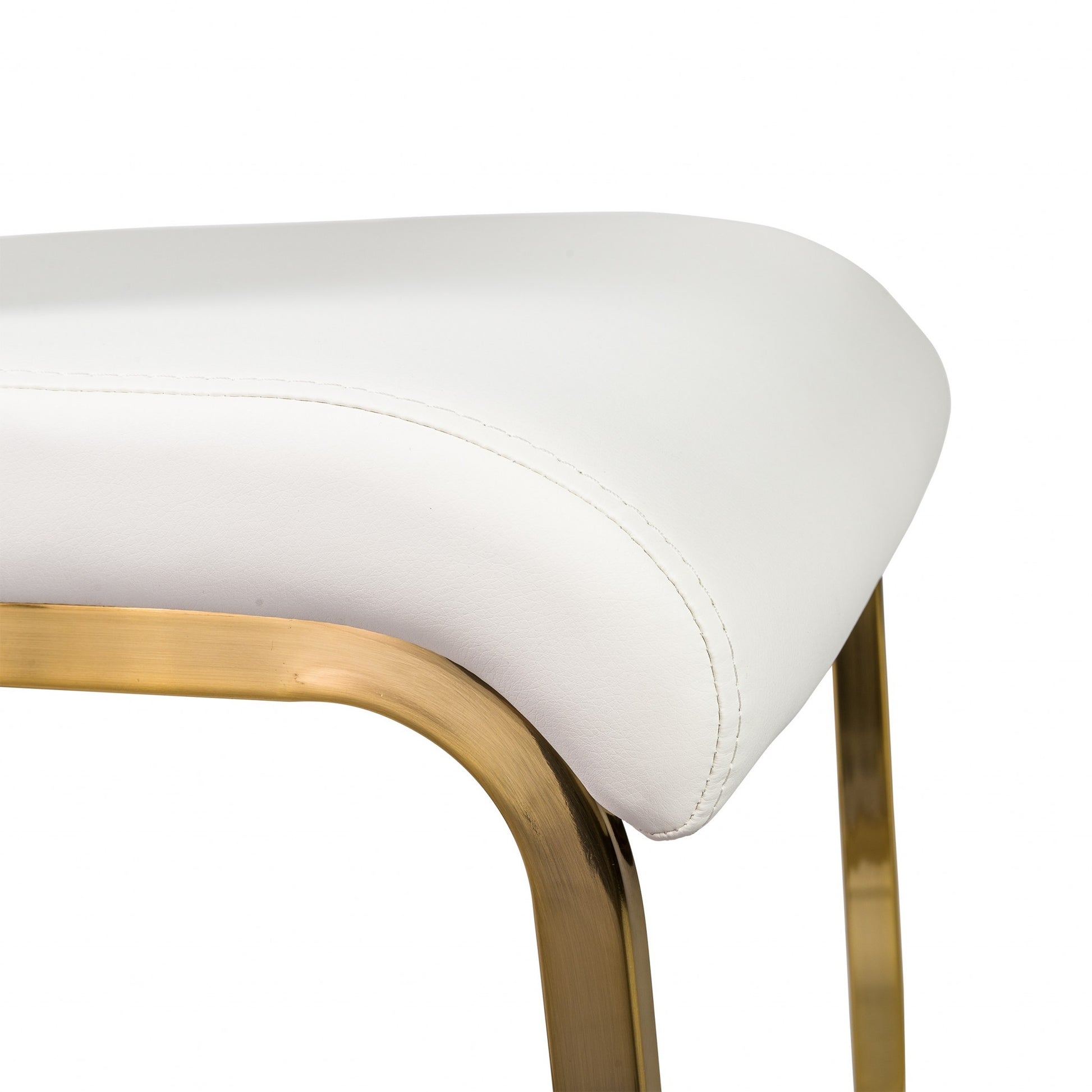 Set Of Four White Faux Faux Leather Gold Cantilever Chairs By Homeroots | Dining Chairs | Modishstore - 5