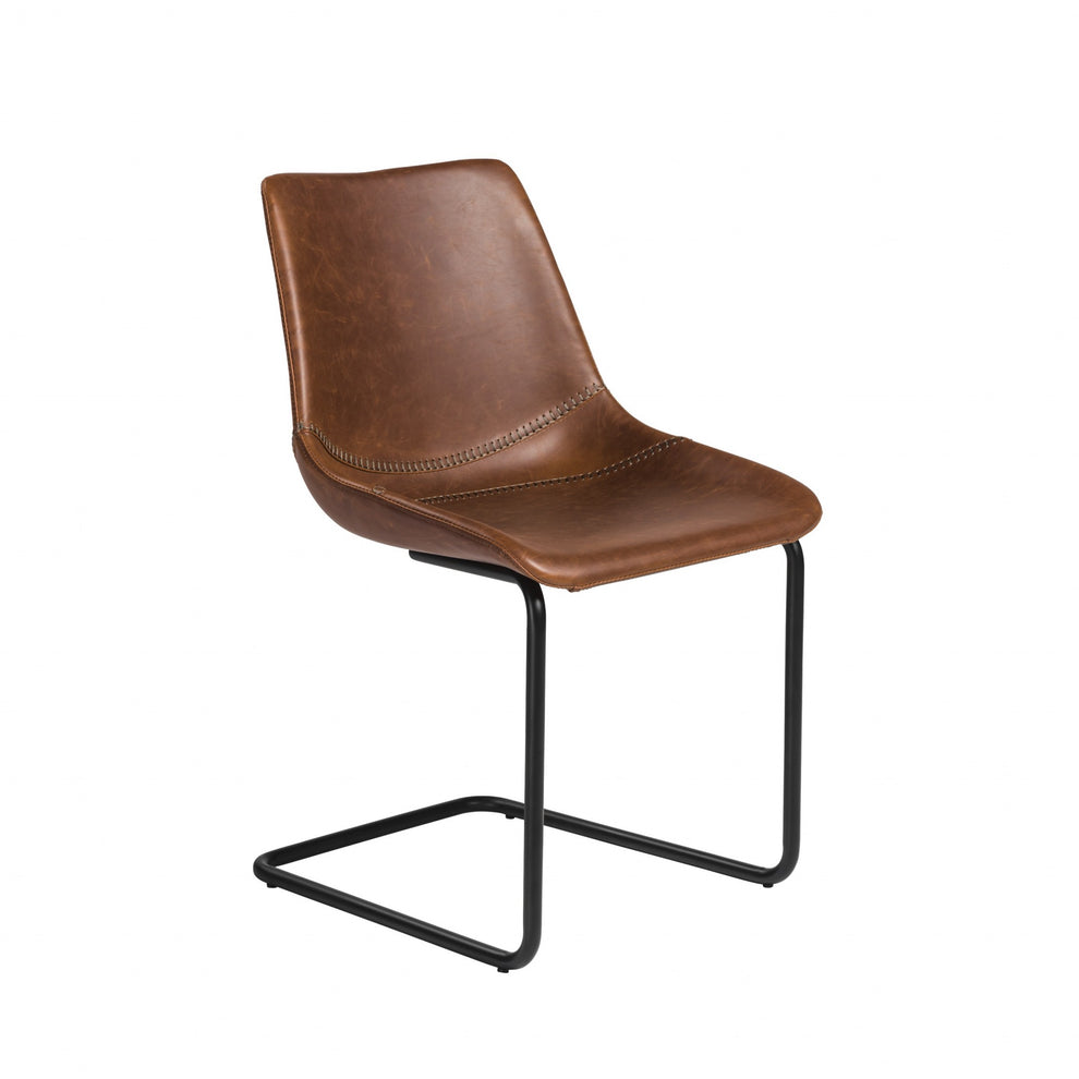 Set Of Two Brown Faux Faux Leather Black Cantilever Chairs By Homeroots | Dining Chairs | Modishstore - 2
