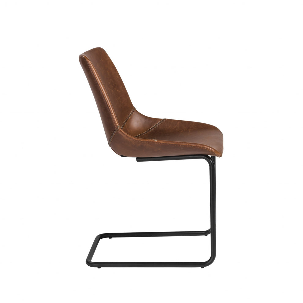 Set Of Two Brown Faux Faux Leather Black Cantilever Chairs By Homeroots | Dining Chairs | Modishstore - 3