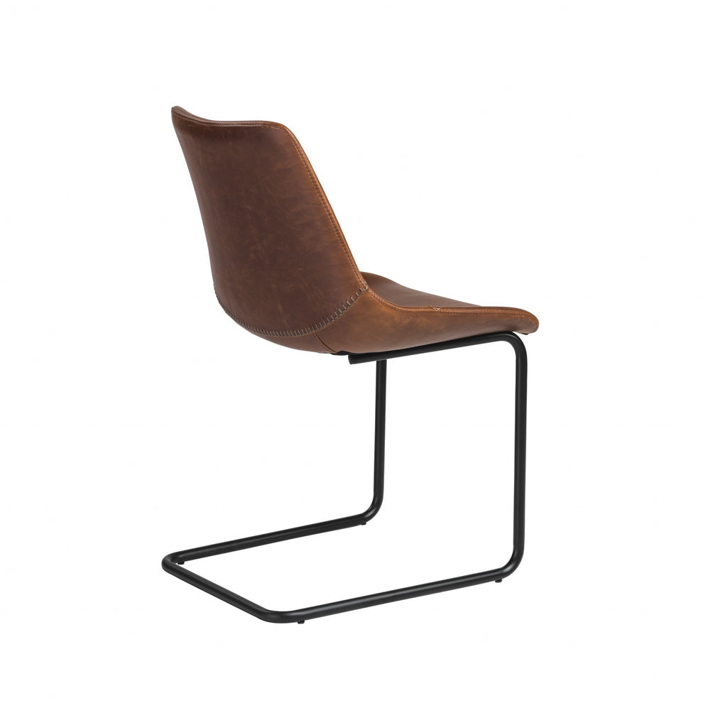 Set Of Two Brown Faux Faux Leather Black Cantilever Chairs By Homeroots | Dining Chairs | Modishstore - 4