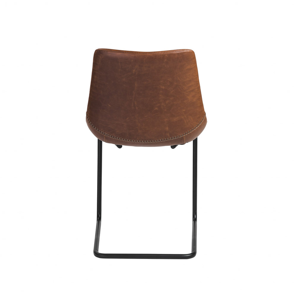 Set Of Two Brown Faux Faux Leather Black Cantilever Chairs By Homeroots | Dining Chairs | Modishstore - 5