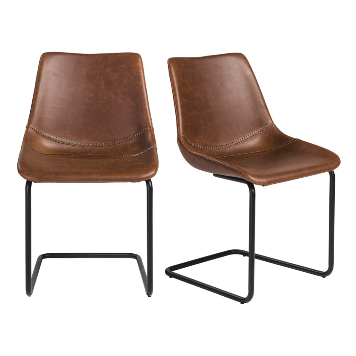 Set Of Two Brown Faux Faux Leather Black Cantilever Chairs By Homeroots | Dining Chairs | Modishstore - 8