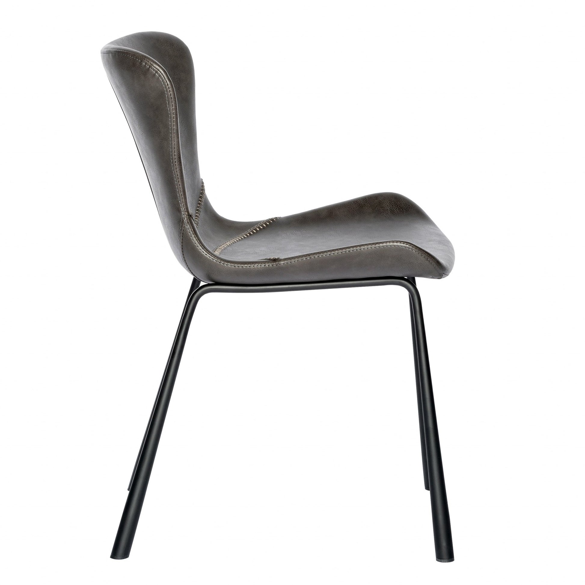 Set Of Two Dark Gray Faux Faux Leather Side Chairs By Homeroots | Dining Chairs | Modishstore - 3