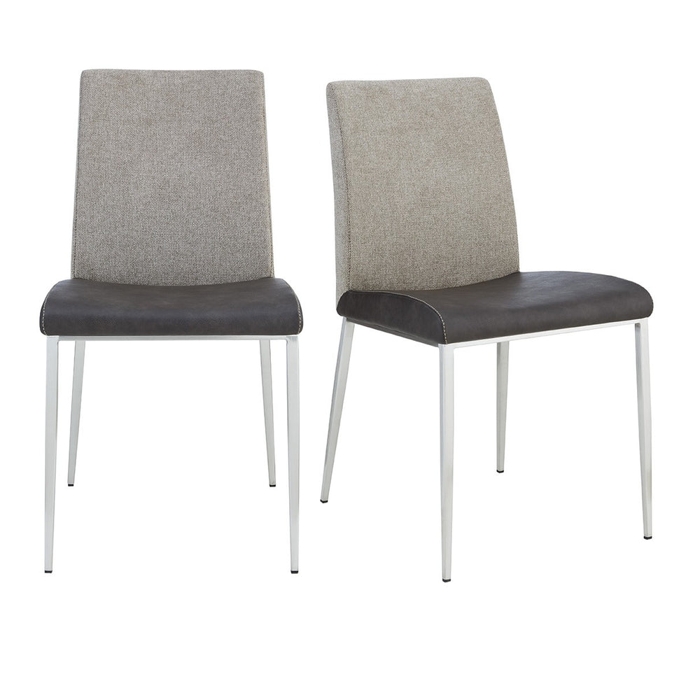 Set of Two Dark Brown and Gray Stainless Steel Chairs By Homeroots | Dining Chairs | Modishstore - 7