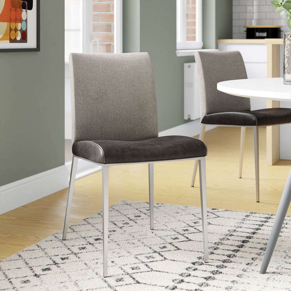 Set of Two Dark Brown and Gray Stainless Steel Chairs By Homeroots | Dining Chairs | Modishstore