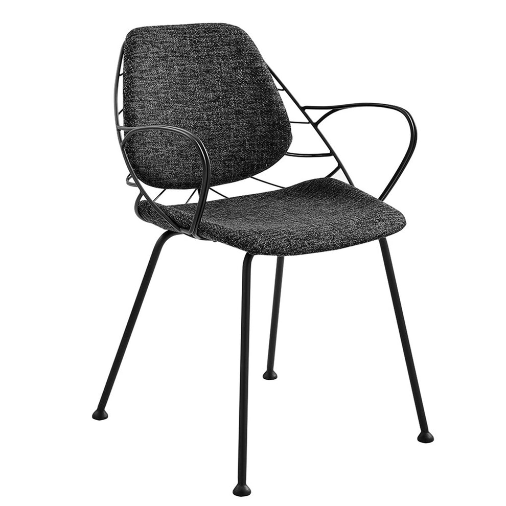 Set Of Two Leaf Dark Gray Fabric And Black Dining Armchairs By Homeroots | Dining Chairs | Modishstore - 2