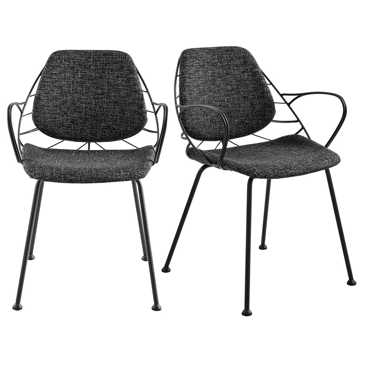 Set Of Two Leaf Dark Gray Fabric And Black Dining Armchairs By Homeroots | Dining Chairs | Modishstore - 7