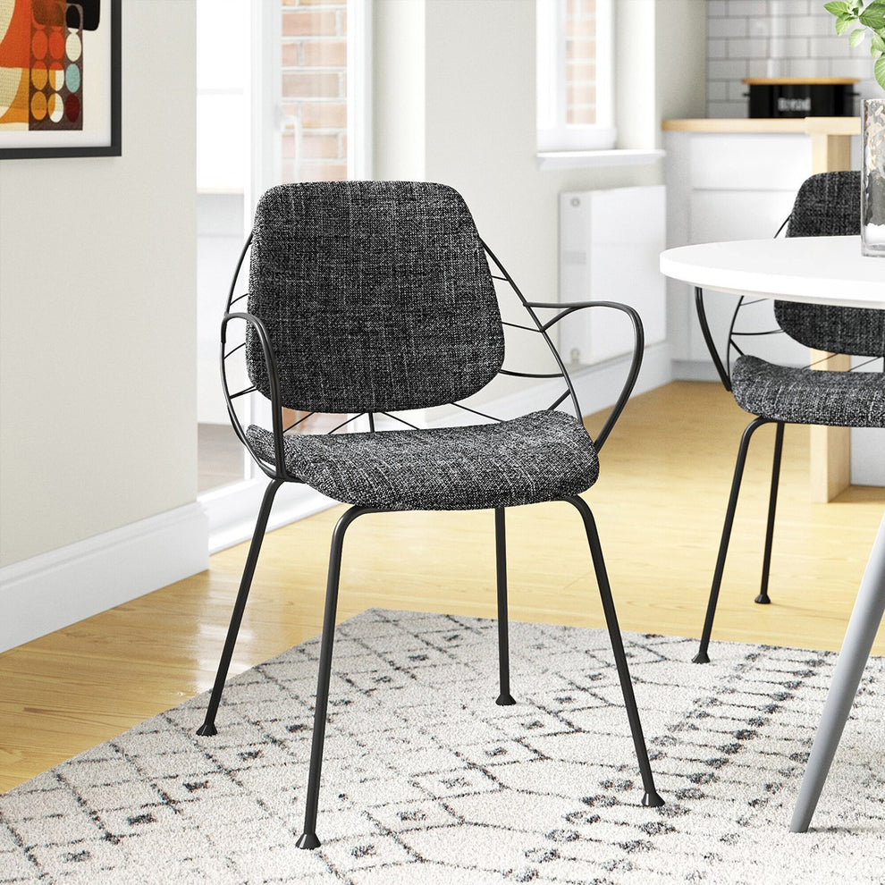 Set Of Two Leaf Dark Gray Fabric And Black Dining Armchairs By Homeroots | Dining Chairs | Modishstore - 8
