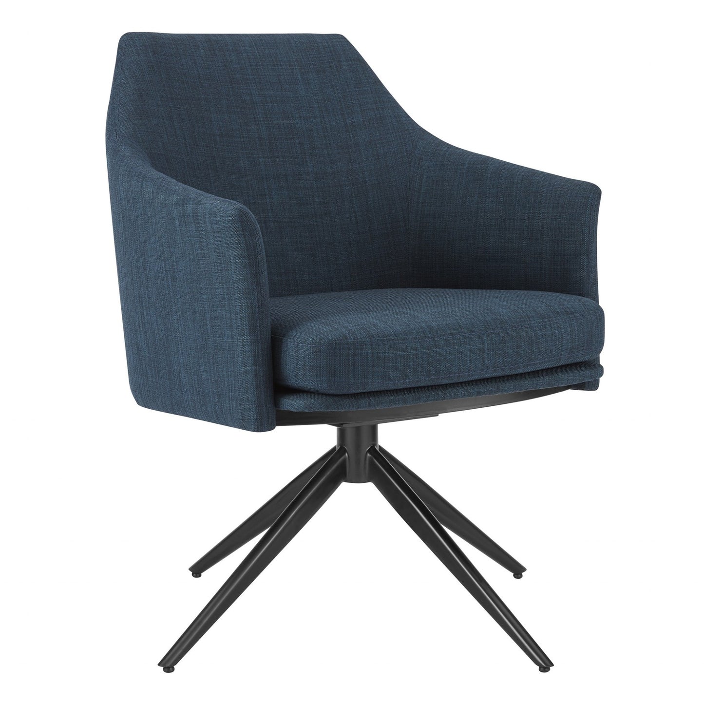 Dark Teal Blue Fabric And Black Swivel Armchair By Homeroots | Dining Chairs | Modishstore - 2