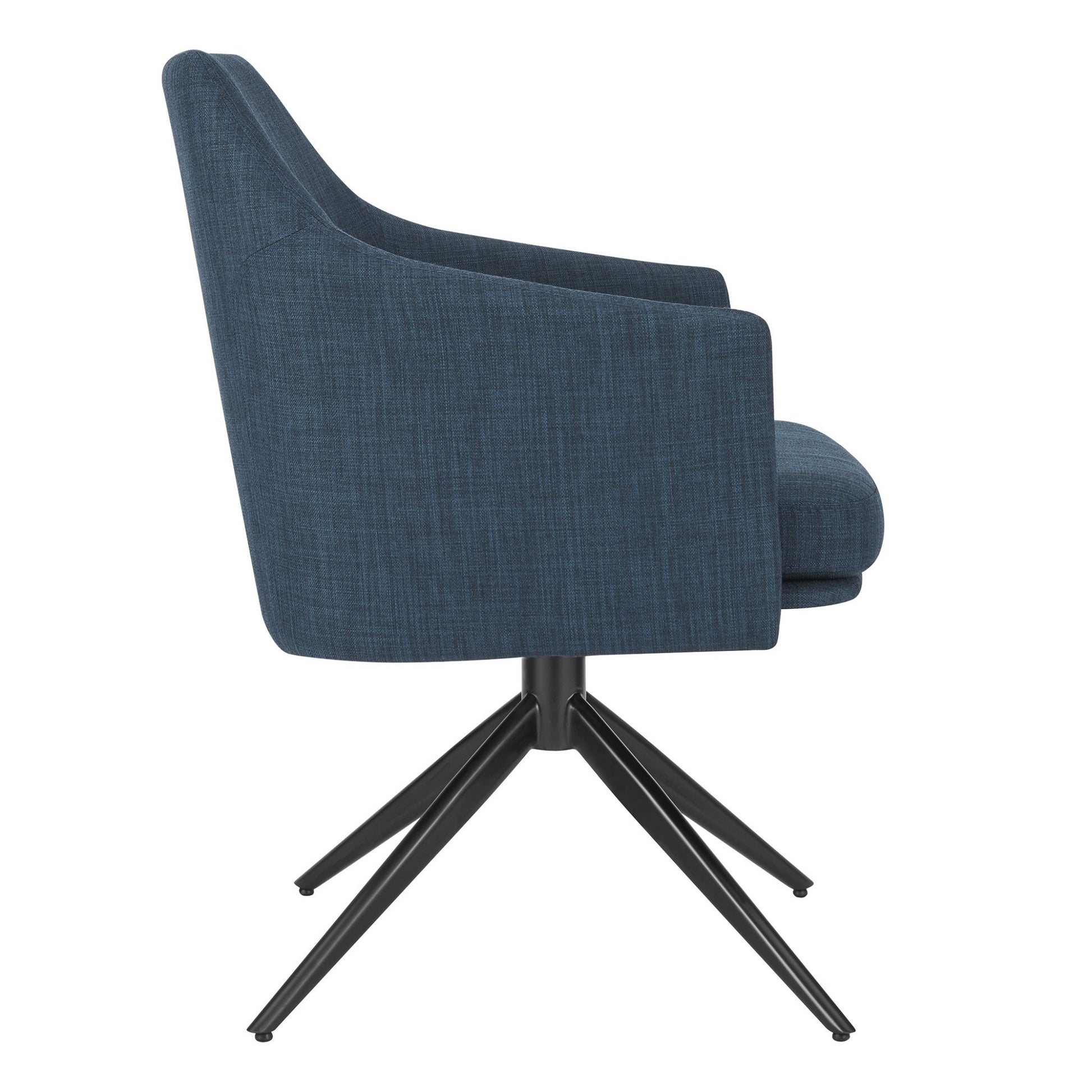 Dark Teal Blue Fabric And Black Swivel Armchair By Homeroots | Dining Chairs | Modishstore - 3