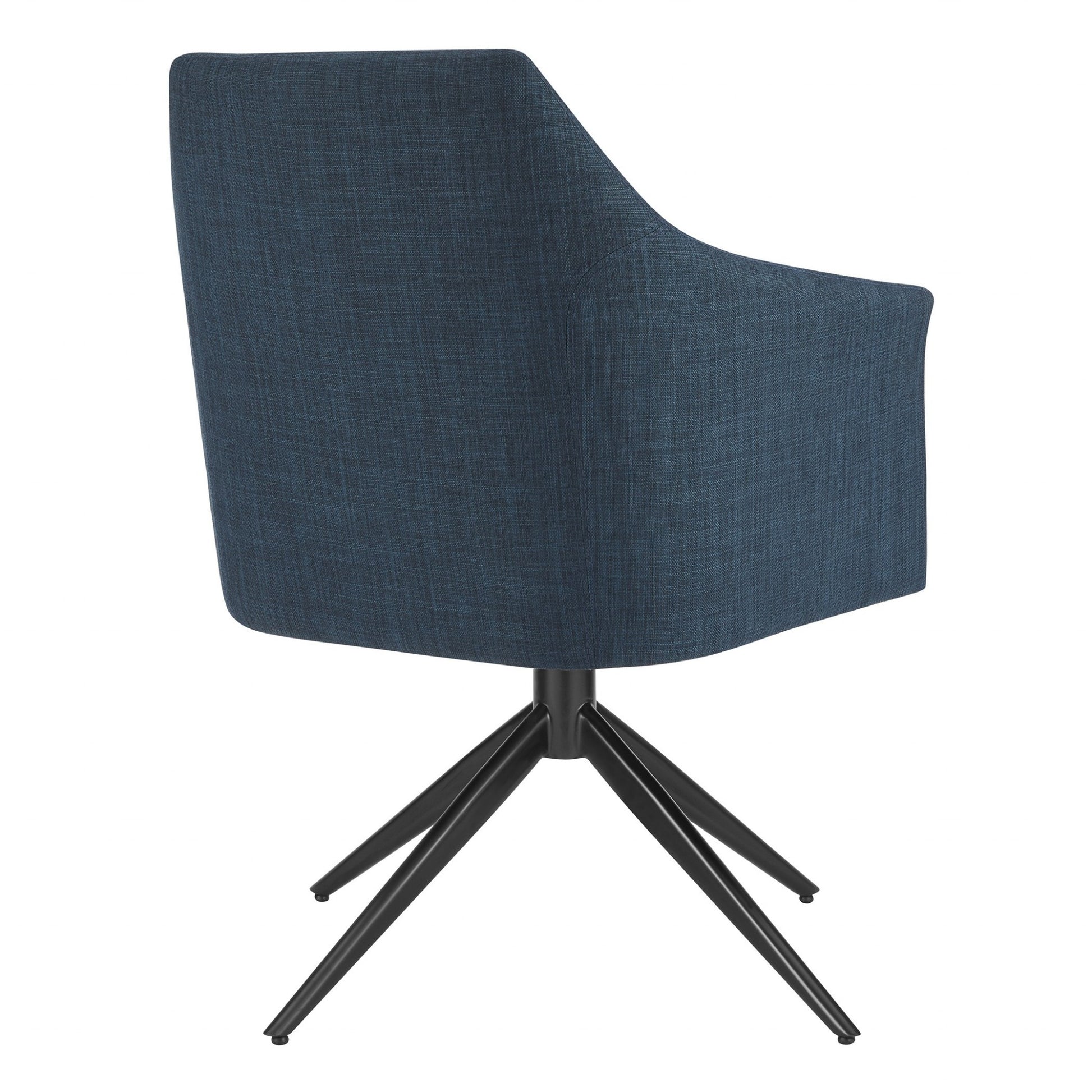 Dark Teal Blue Fabric And Black Swivel Armchair By Homeroots | Dining Chairs | Modishstore - 4