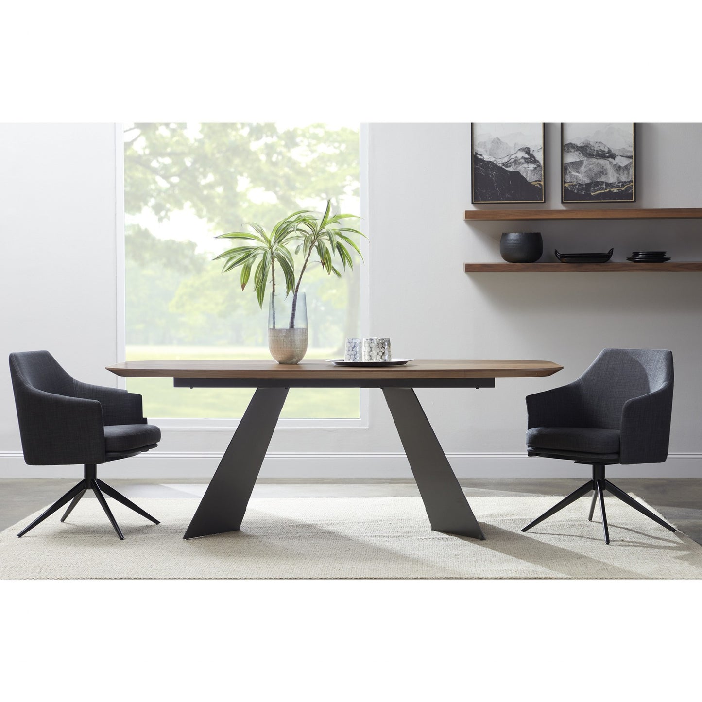 Dark Teal Blue Fabric And Black Swivel Armchair By Homeroots | Dining Chairs | Modishstore - 13