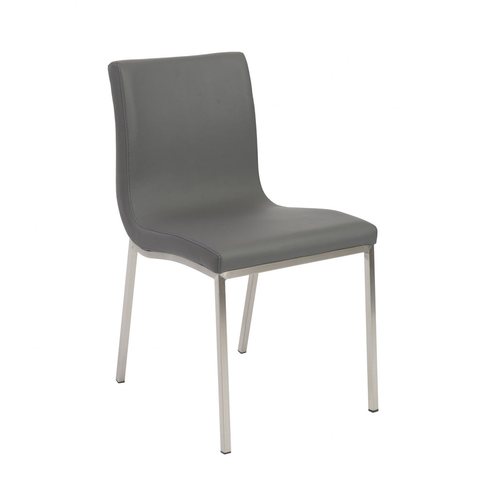 Set Of Two Minimalist Light Gray Faux Faux Leather Chairs By Homeroots | Dining Chairs | Modishstore - 2