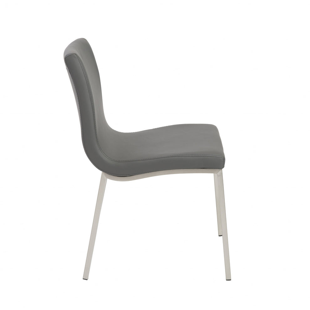 Set Of Two Minimalist Light Gray Faux Faux Leather Chairs By Homeroots | Dining Chairs | Modishstore - 3
