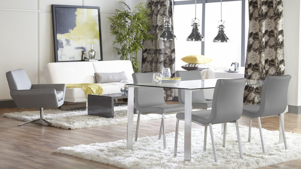 Set Of Two Minimalist Light Gray Faux Faux Leather Chairs By Homeroots | Dining Chairs | Modishstore - 6