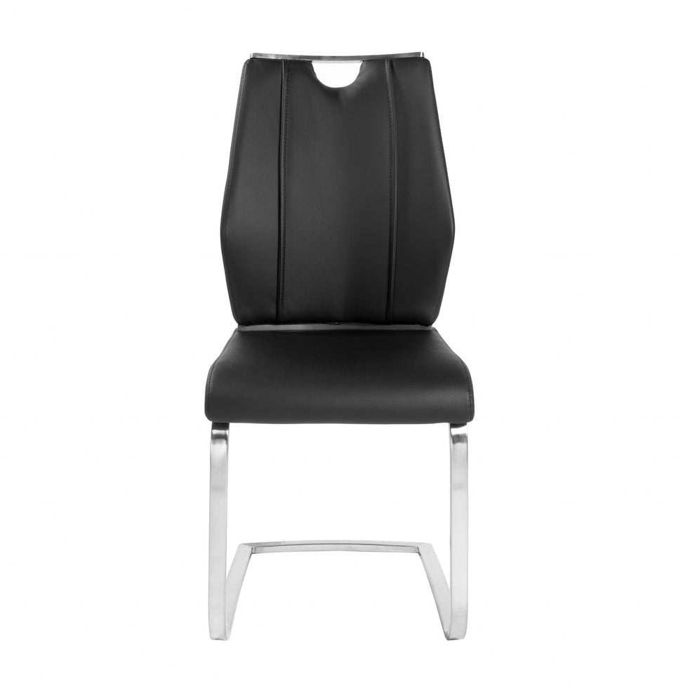 Set Of Two Black Faux Leather Cantilever Chairs By Homeroots | Dining Chairs | Modishstore
