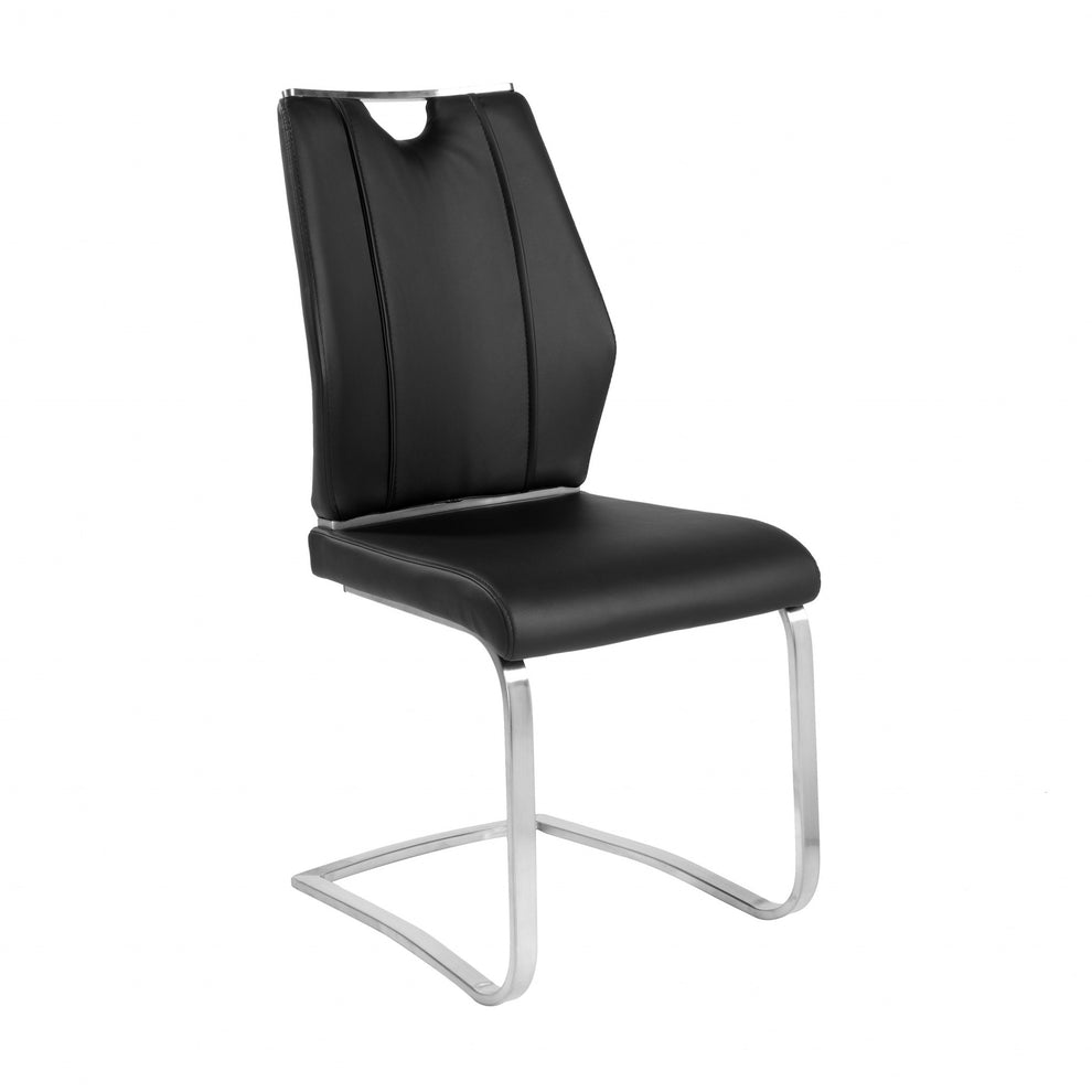 Set Of Two Black Faux Leather Cantilever Chairs By Homeroots | Dining Chairs | Modishstore - 2