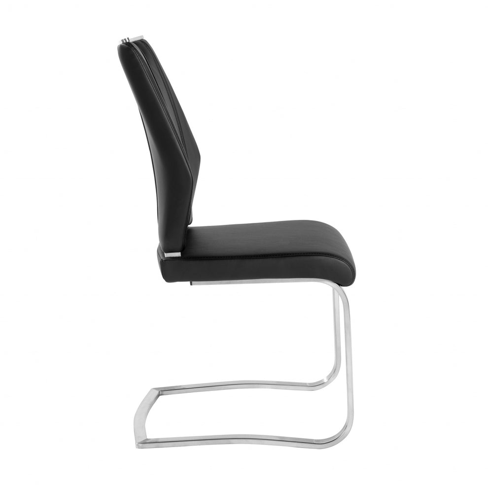 Set Of Two Black Faux Leather Cantilever Chairs By Homeroots | Dining Chairs | Modishstore - 3
