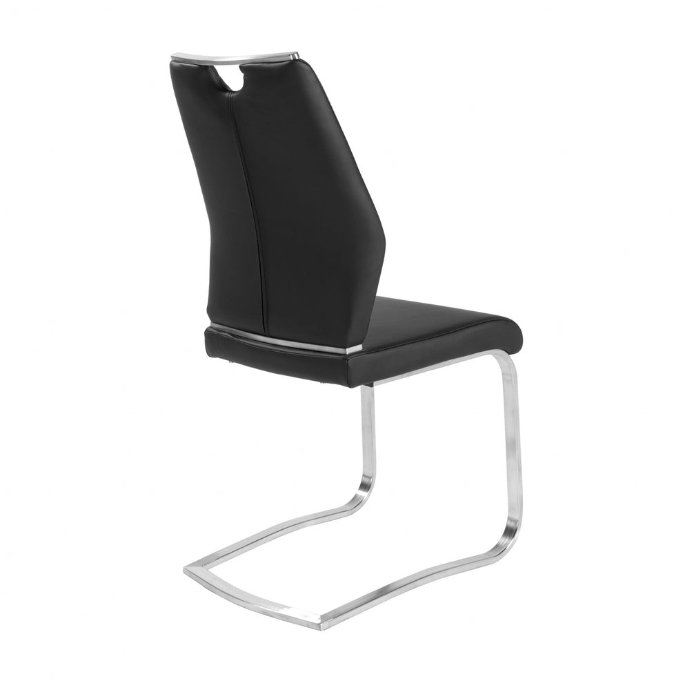 Set Of Two Black Faux Leather Cantilever Chairs By Homeroots | Dining Chairs | Modishstore - 4