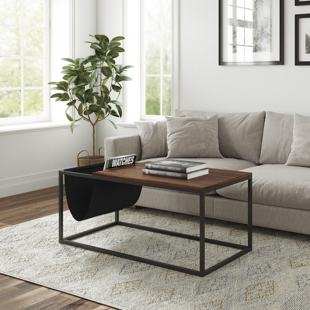 Modern Geo Black and Walnut Sofa Table with Magazine Holder By Homeroots | Coffee Tables | Modishstore