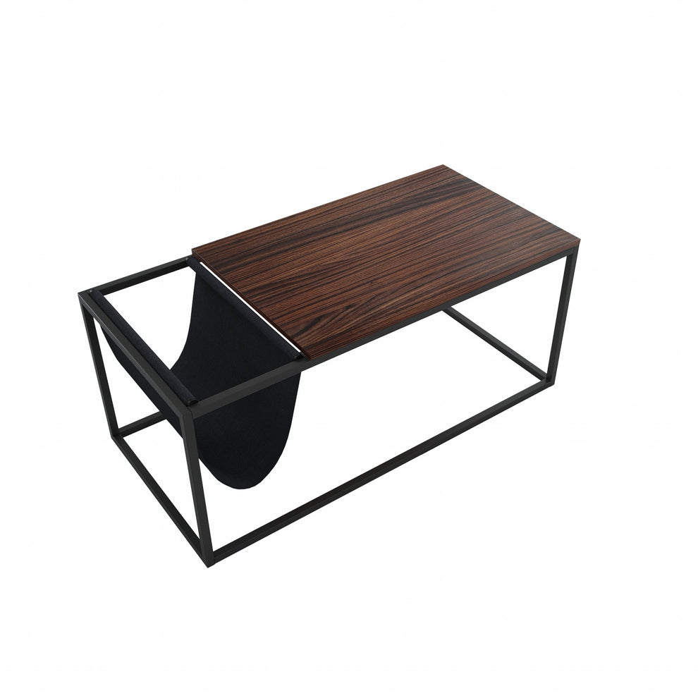 Modern Geo Black and Walnut Sofa Table with Magazine Holder By Homeroots | Coffee Tables | Modishstore - 4