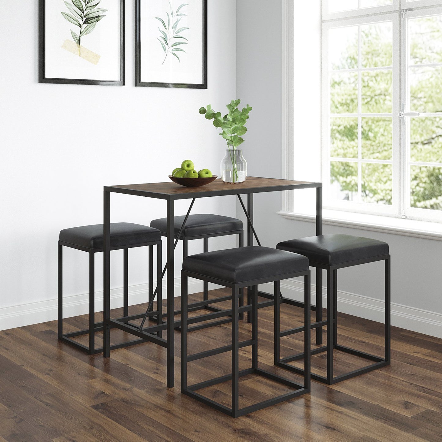 Modern Geo Black And Walnut Five Piece Bar Set By Homeroots | Bar Stools & Table | Modishstore