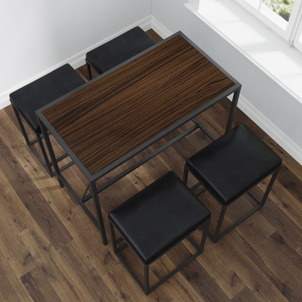 Modern Geo Black And Walnut Five Piece Bar Set By Homeroots | Bar Stools & Table | Modishstore - 3