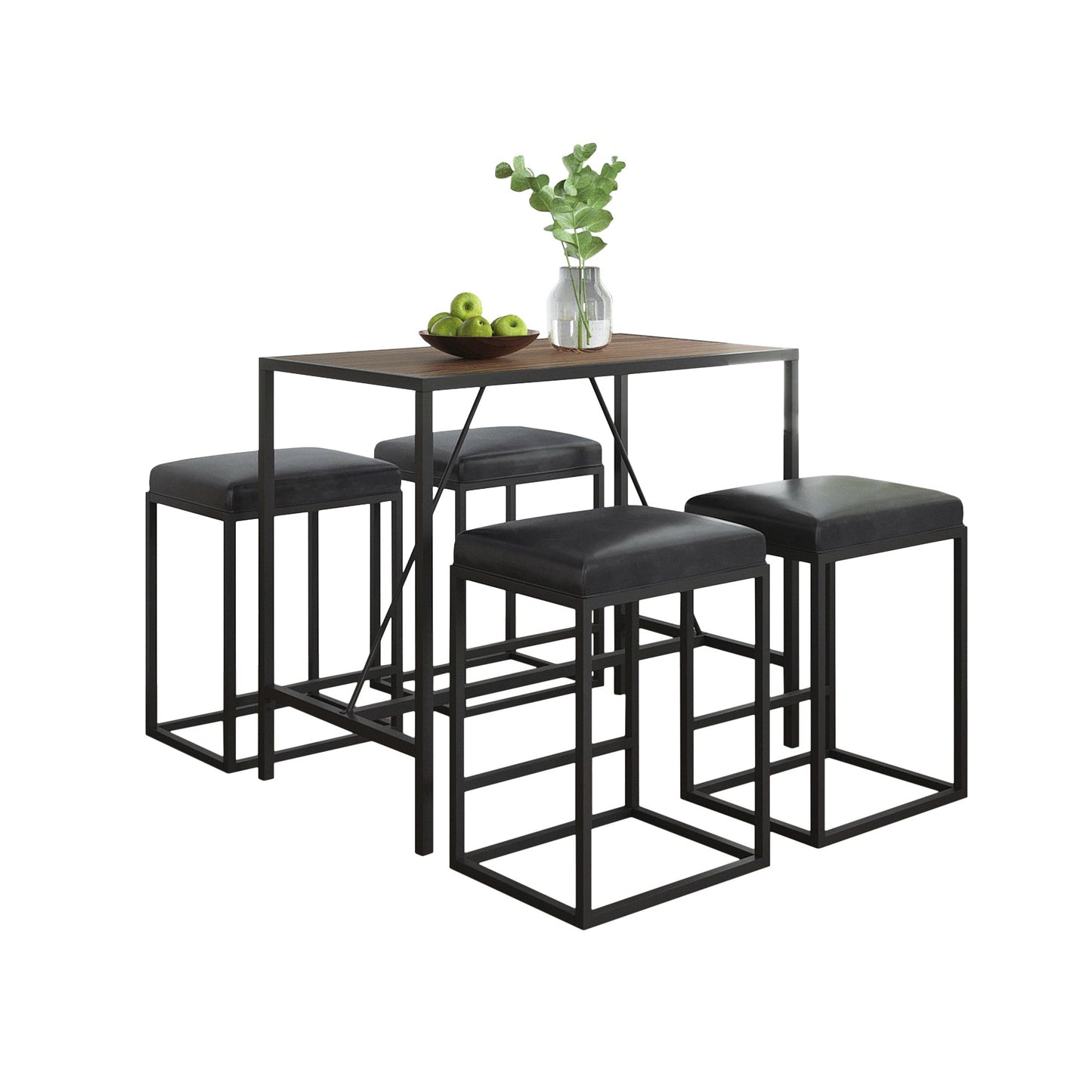 Modern Geo Black And Walnut Five Piece Bar Set By Homeroots | Bar Stools & Table | Modishstore - 4