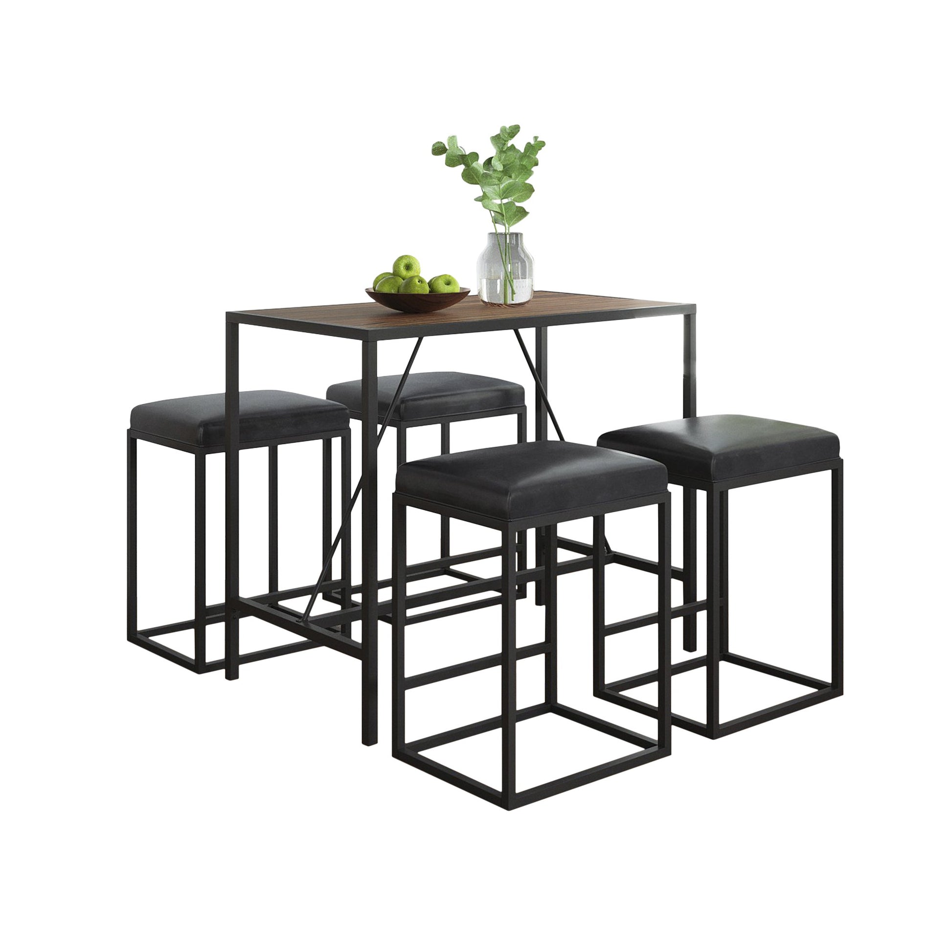 Modern Geo Black And Walnut Five Piece Bar Set By Homeroots | Bar Stools & Table | Modishstore - 4