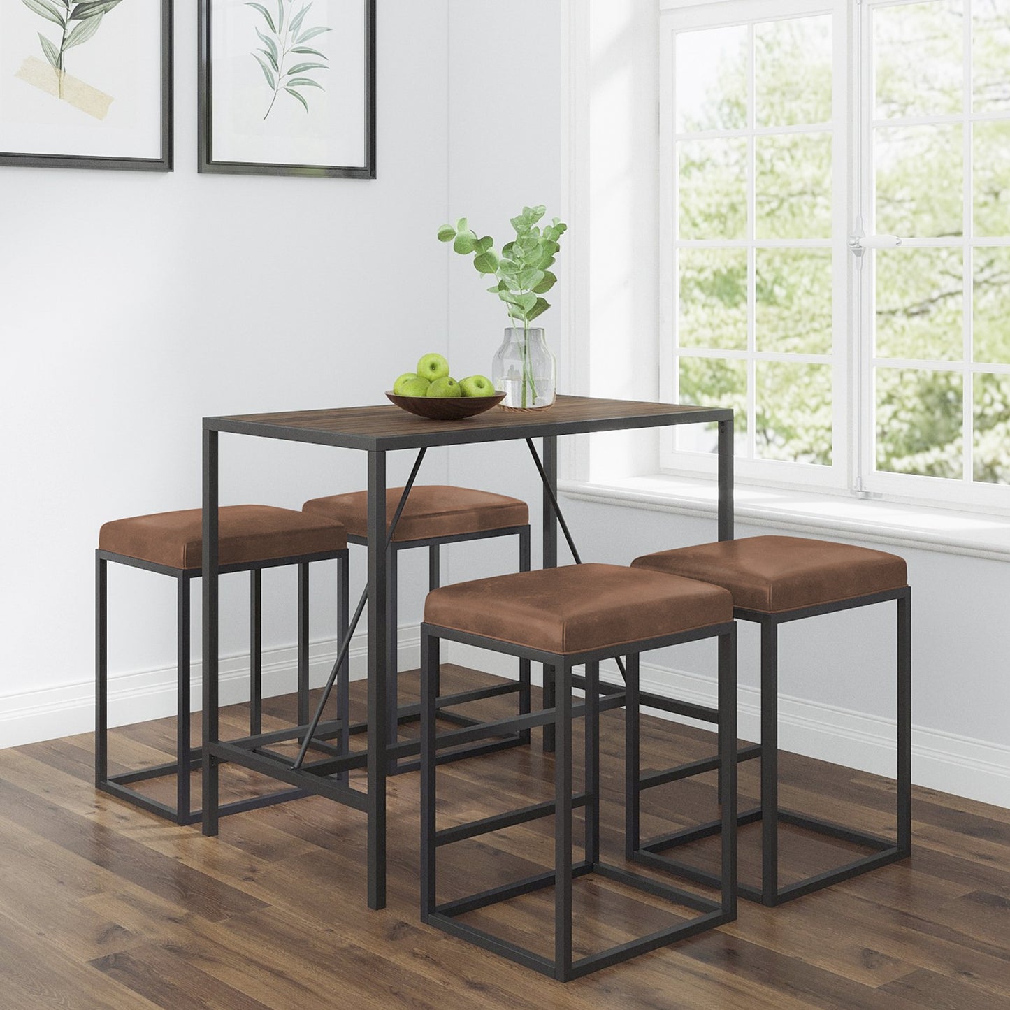 Modern Geo Black And Walnut Five Piece Bar Set By Homeroots | Bar Stools & Table | Modishstore - 5