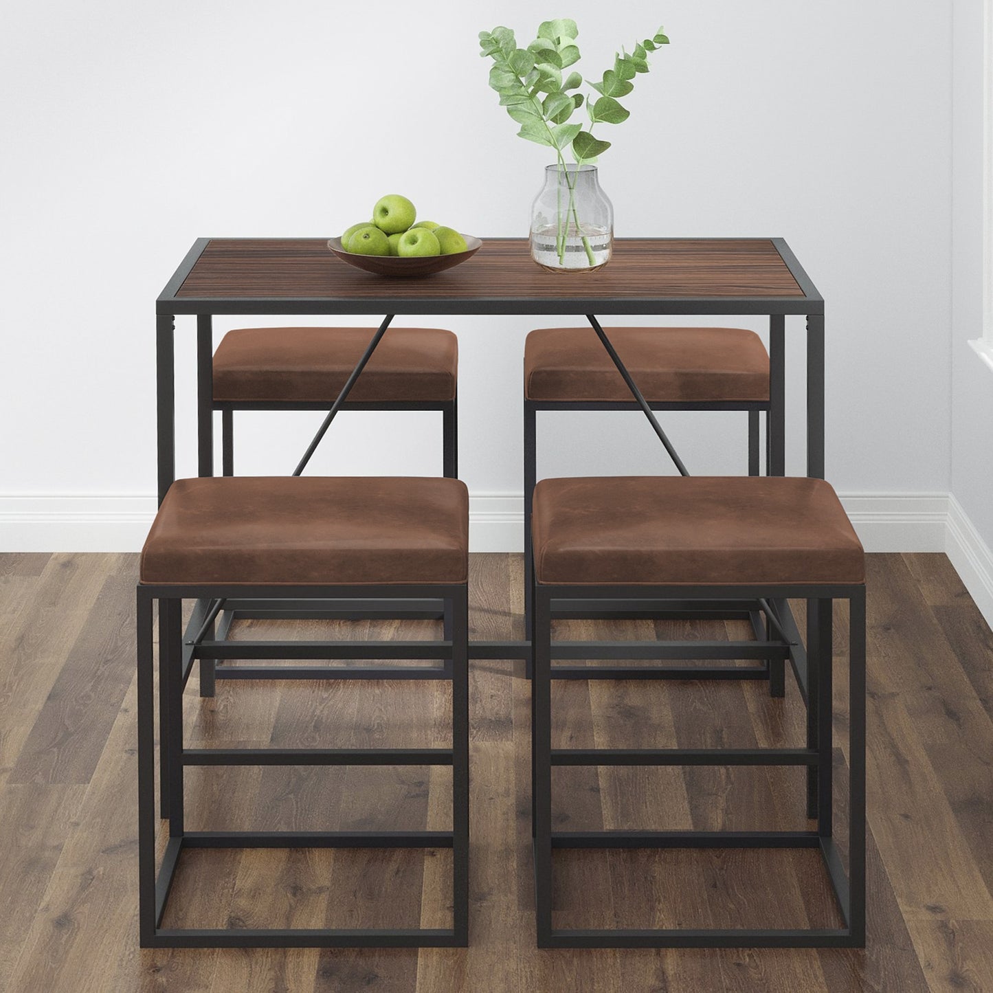 Modern Geo Black And Walnut Five Piece Bar Set By Homeroots | Bar Stools & Table | Modishstore - 6