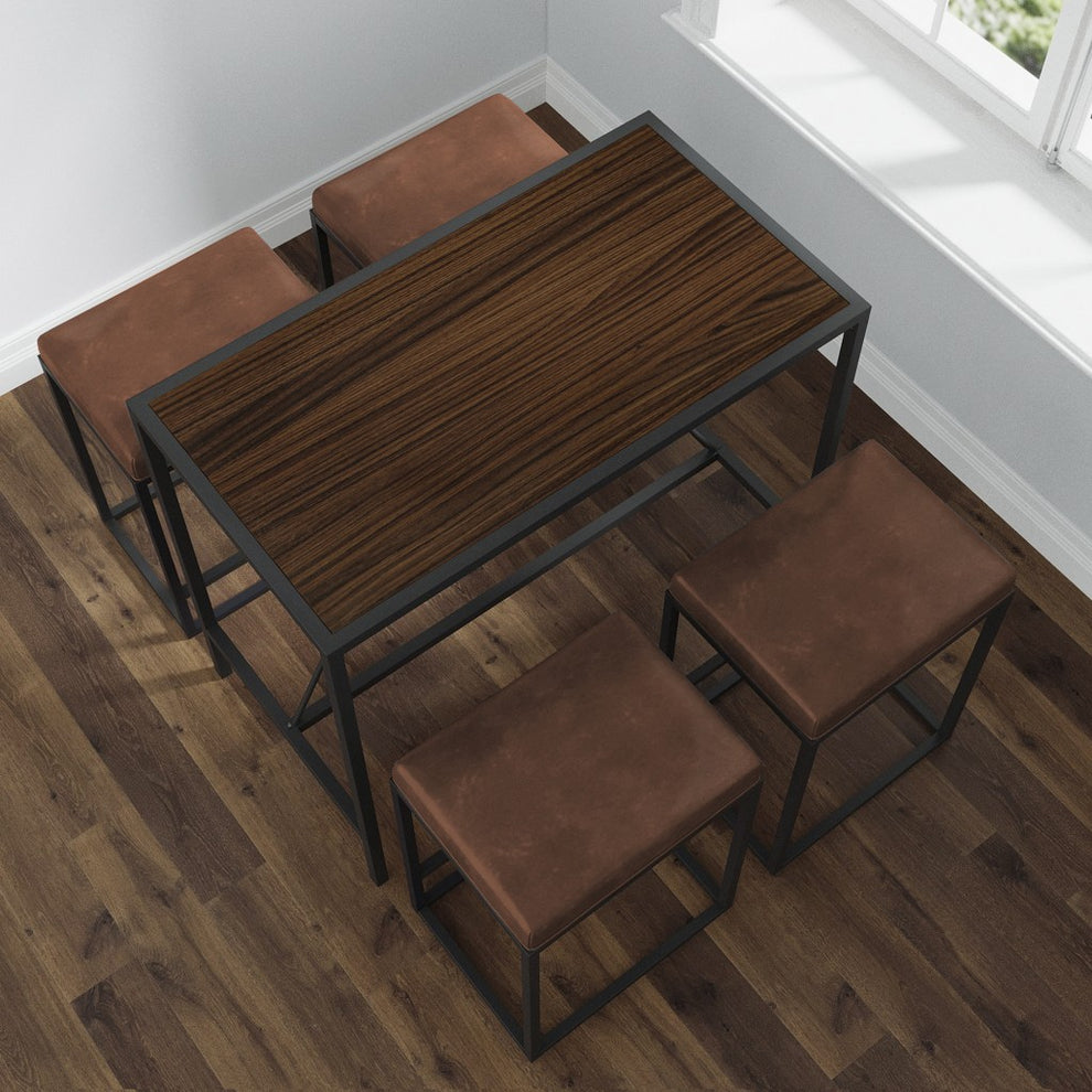 Modern Geo Black And Walnut Five Piece Bar Set By Homeroots | Bar Stools & Table | Modishstore - 7