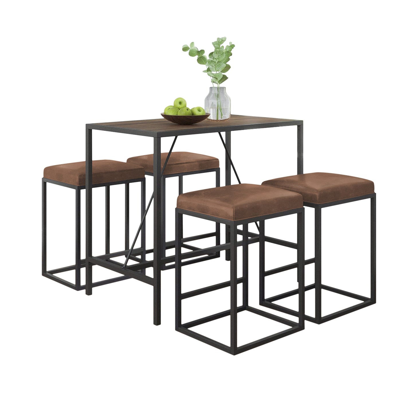 Modern Geo Black And Walnut Five Piece Bar Set By Homeroots | Bar Stools & Table | Modishstore - 8