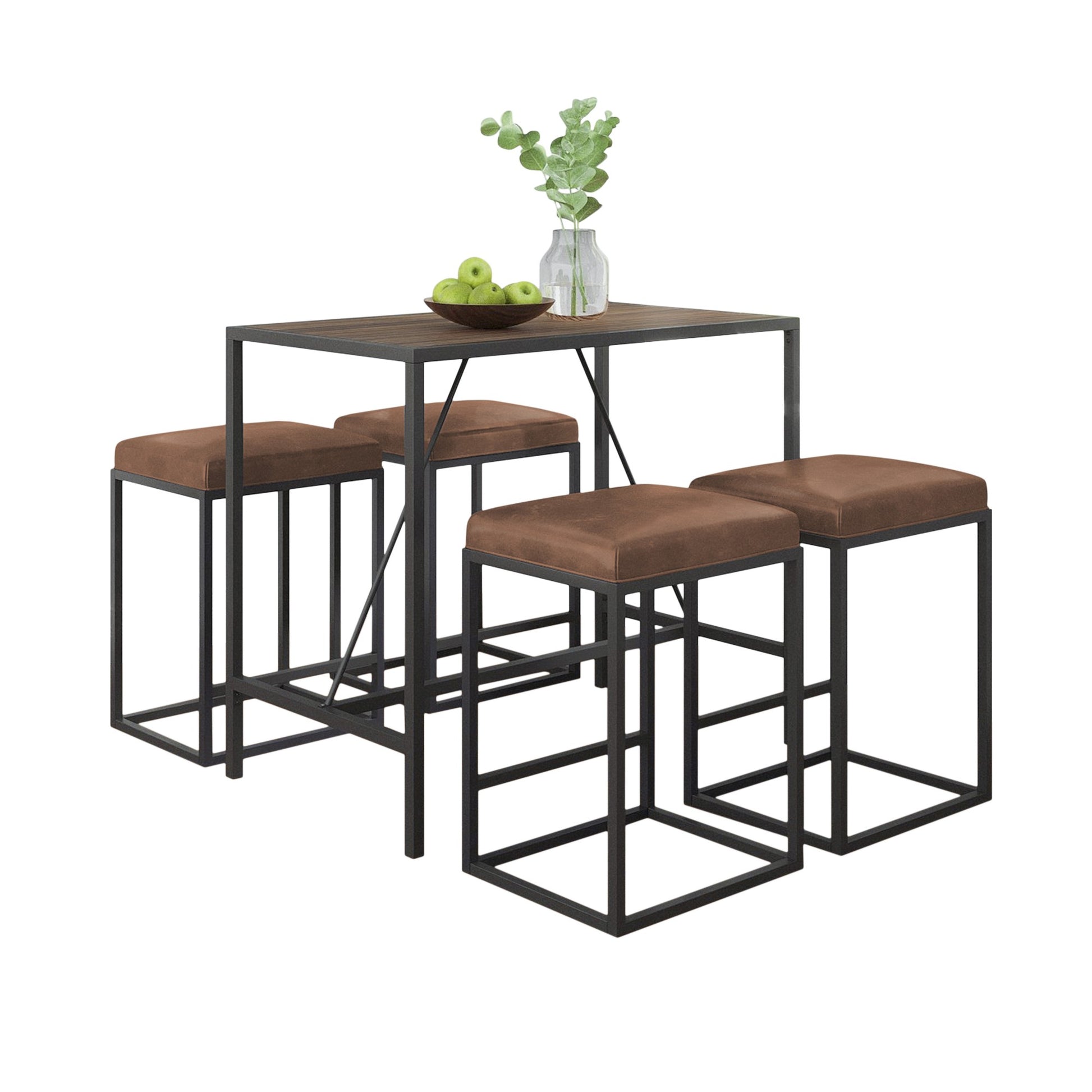 Modern Geo Black And Walnut Five Piece Bar Set By Homeroots | Bar Stools & Table | Modishstore - 8